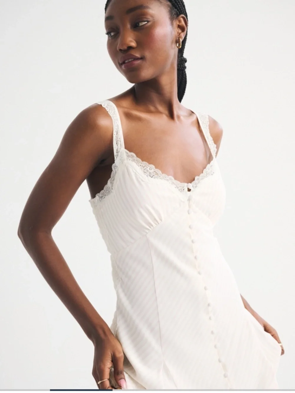 NWT Abercrombie & Fitch Cream Lace-Trim Button-Front Maxi Dress